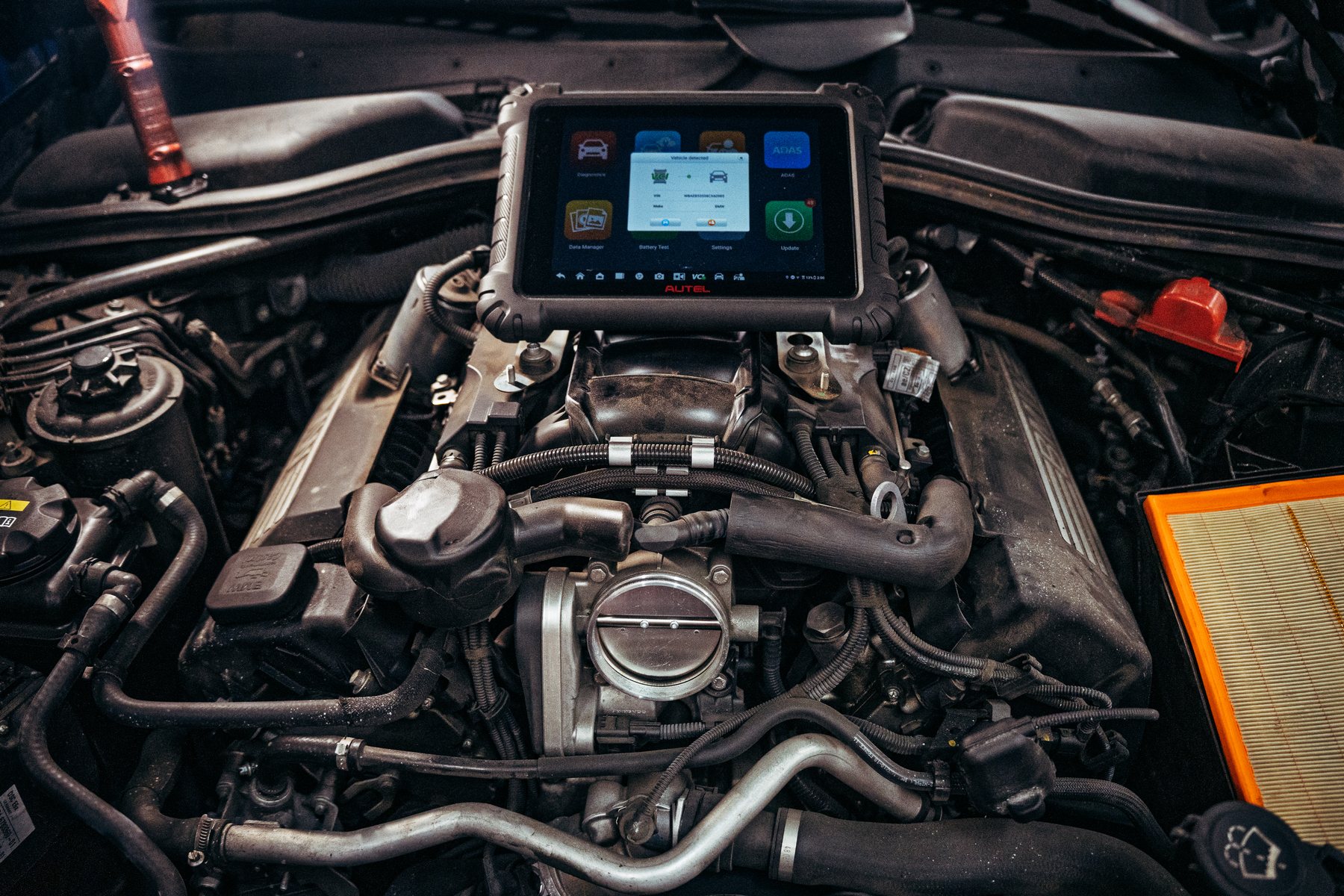 Professional scan tool connected during diagnostics