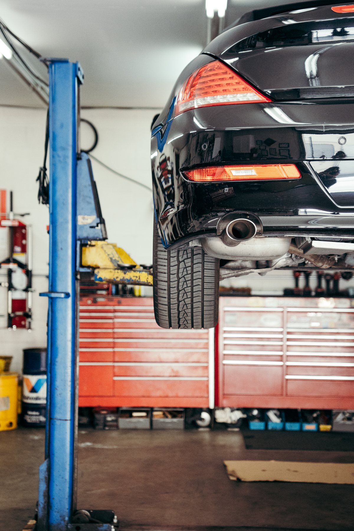 Vehicle raised on a lift at Chariot Automotive